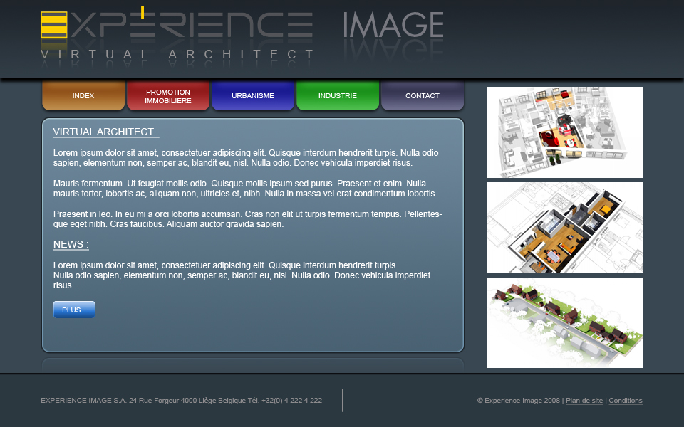 EXPERIENCE IMAGE : 2008 : Réalisation de layouts pour le site de la société Expérience Image dans le cadre d'un stage en entreprise.